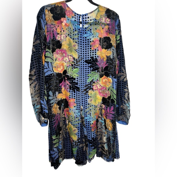 Johnny Was Lanai Burnout Pippa Mini Dress Silk Blend Velour Flowers Mixed Print - Picture 8 of 13